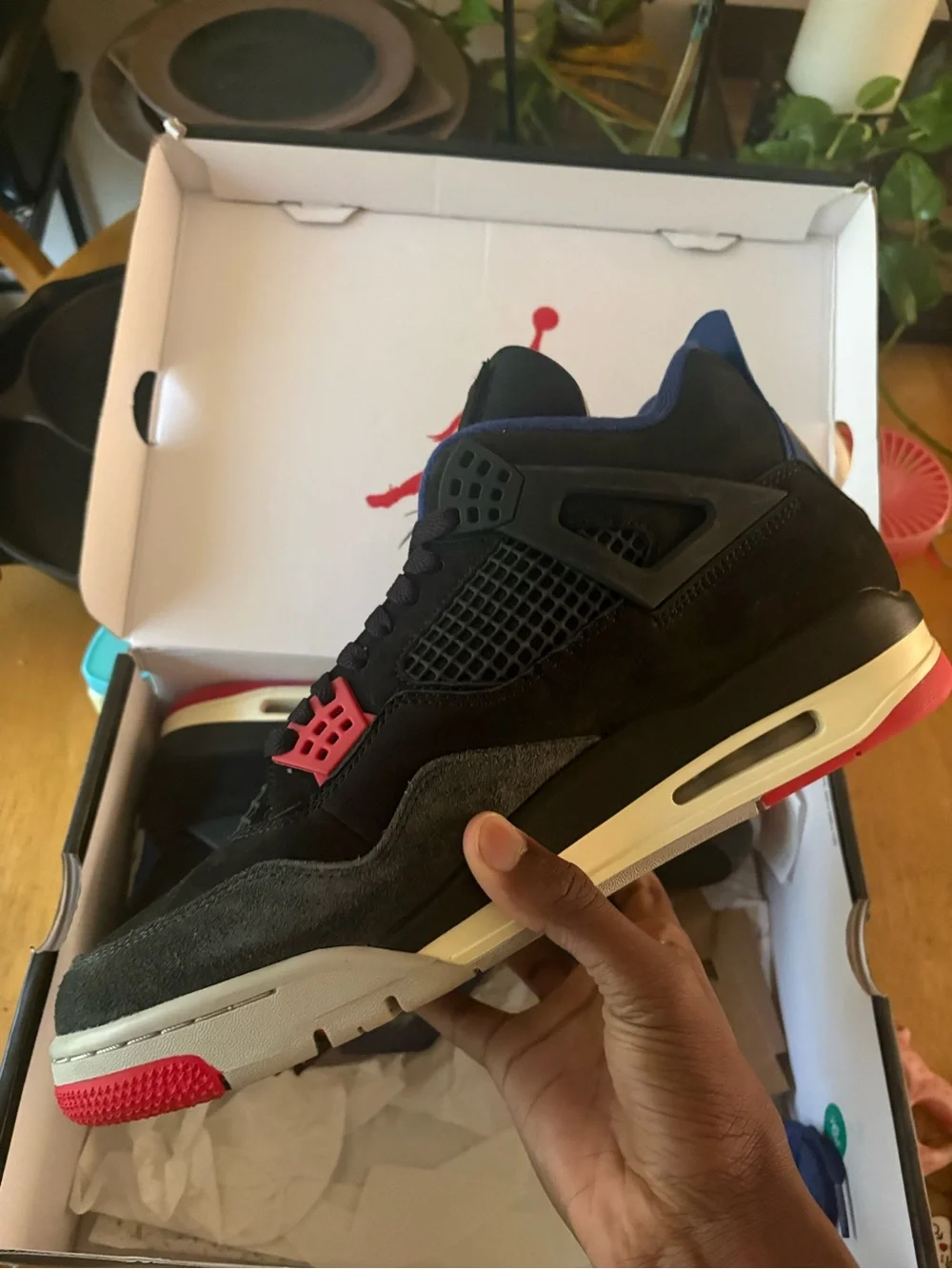 Jordan Black Sneakers with Red & Blue Accents